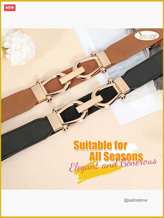 Stretchy Waist Belt Retro Elastic Skinny Belt with Gold Buckle